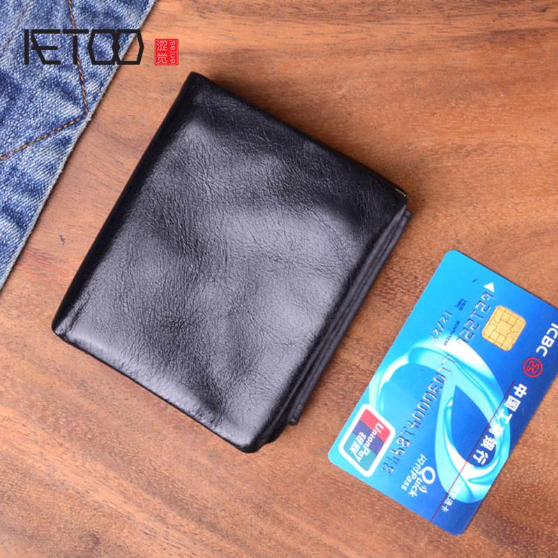 

AETOO Original Handmade Soft Leather Wallet Leather Genuine Cow Vertical Mens Wallets Retro Money Clips Short Billfold, Black