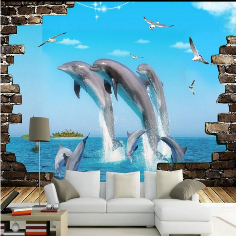 

Dropship Photo Wallpaper Dolphin Sea World 3D Stereo Custom Living Room Mural TV Background Wall High Quality Wallpaper, As pic