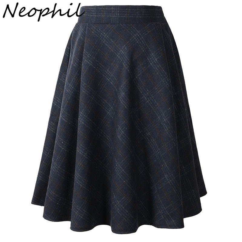 

Neophil Winter High Waist Woolen Plaid School Pleated Midi Skirts Women Gray Khaki England Style Tartan Wool Tutu Saia 1926 Y200326, Green