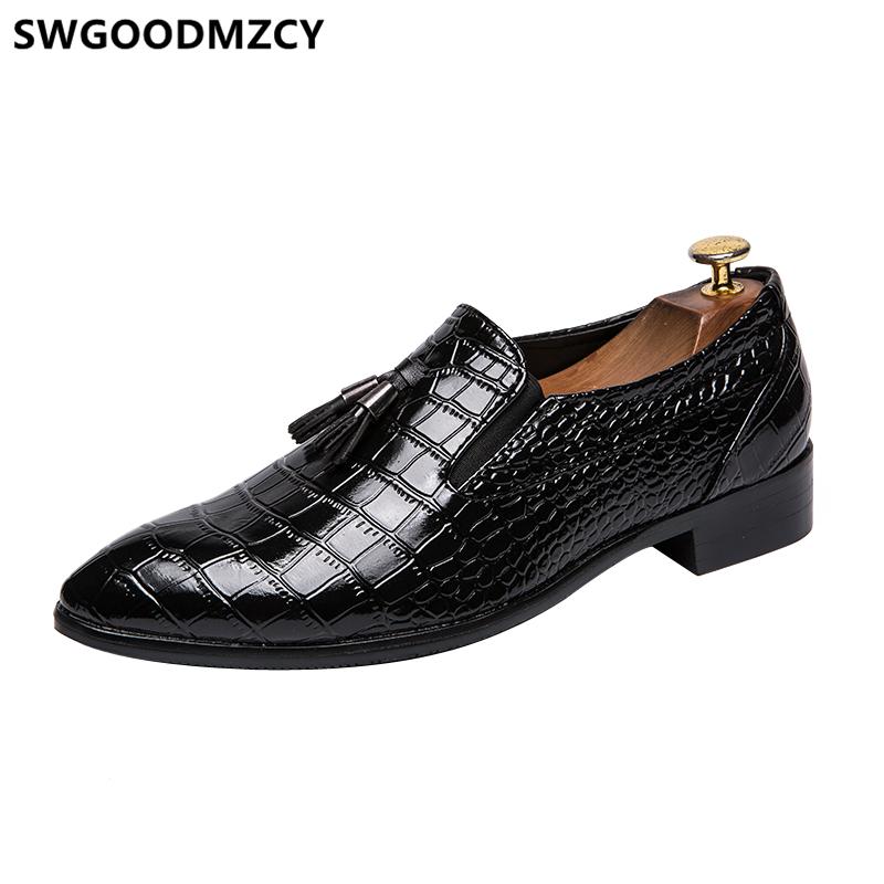 

Crocodile Shoes Men Classic Loafers Men Business Shoes Leather Pointed Evening Dress Wedding Formal Wedding Dress 2020, Brown