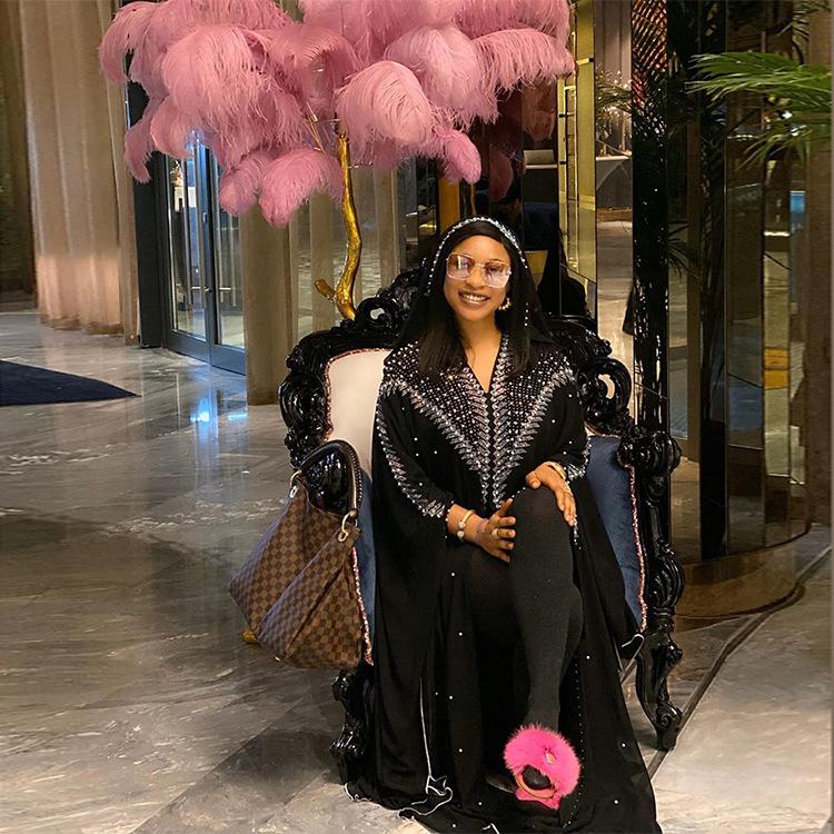 

tilapia fashion beading solid chiffon abaya diamond plus size hooded cover dress 4 colors overall gown, Ag dark red