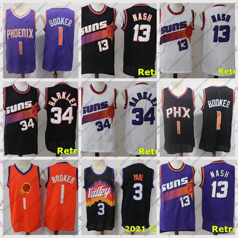 

2021 low-priced Men Retro Classic Basketball Jersey Devin 1 Booker Steve 13 Nash Chris 3 Paul 34 Barkley Vintage Breathable shorts Size S-2XL Blue white black Red, 11