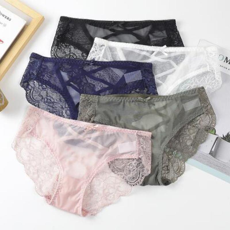 

Saisus Low Waist Thin Section Sexy Lace Panties Mesh Hollow Transparent Cotton Crotch Ladies Briefs1, Black