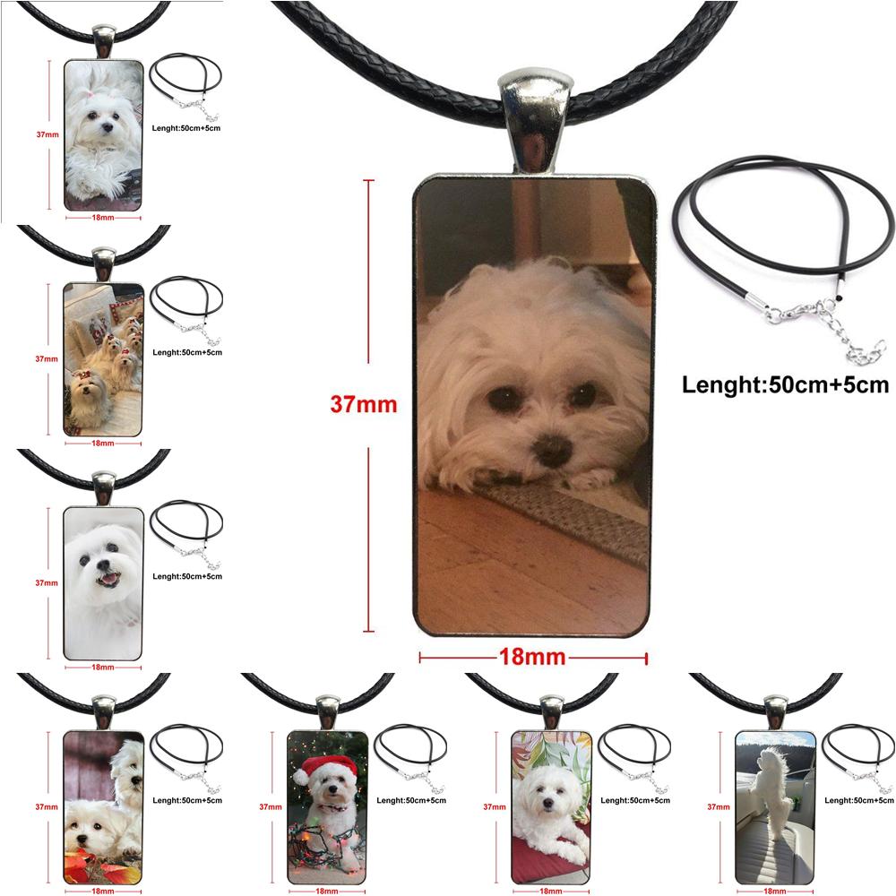 

Maltese Dog For Girls Gift Steel Color Glass Cabochon With Rectangle Shaped Pendant Choker Necklace