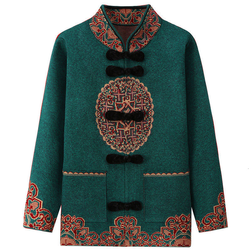 

Plus Size Knitted-out Woolen Sweater of the Elderly Women Women's Cardigan Female Winter Velvet Thick Coat R754 Rkyn, Red rose