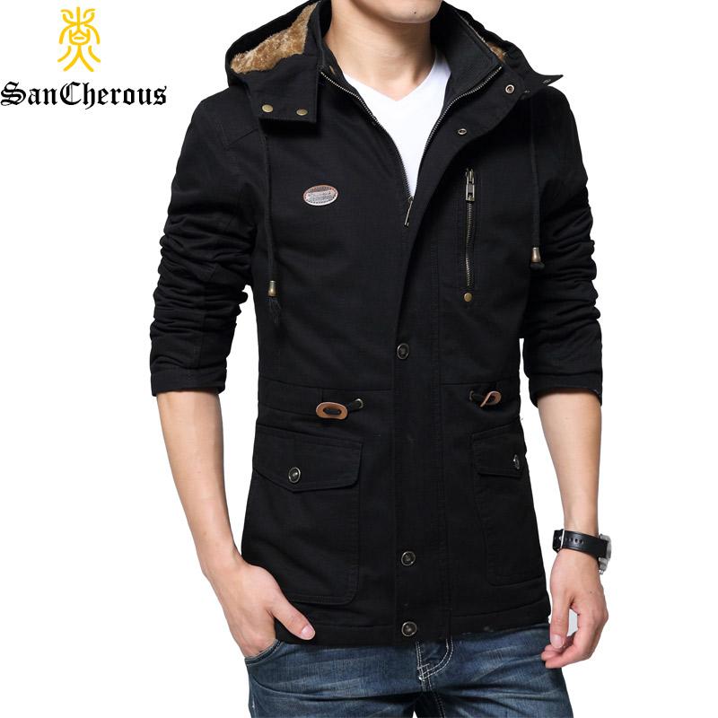 

Plus M-5XL Men New Autumn Winter Cotton Jacket Solid Business Men Outerweat Thick Windbreak Hood Stand Collar Jacket Coat, Orange