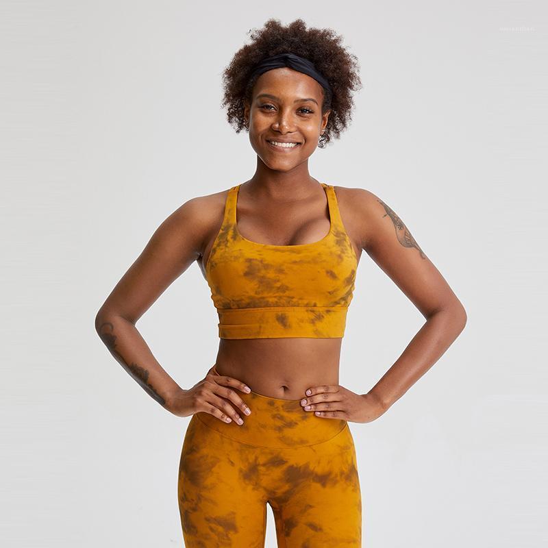 

Tie Dye Naked Feel Sports Bras For Women Cross Back Padded Sports Bra with Removable Cups Workout Running Yoga Bra1, Tint ash