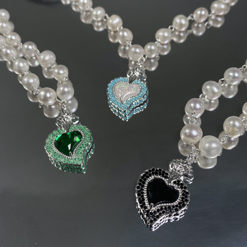 

Hip Hop Wu Yifan Zhang Yixing Same Radiant Heart Necklace Retro Natural Pearl Clavicle Female Chain Jewelry J0k2