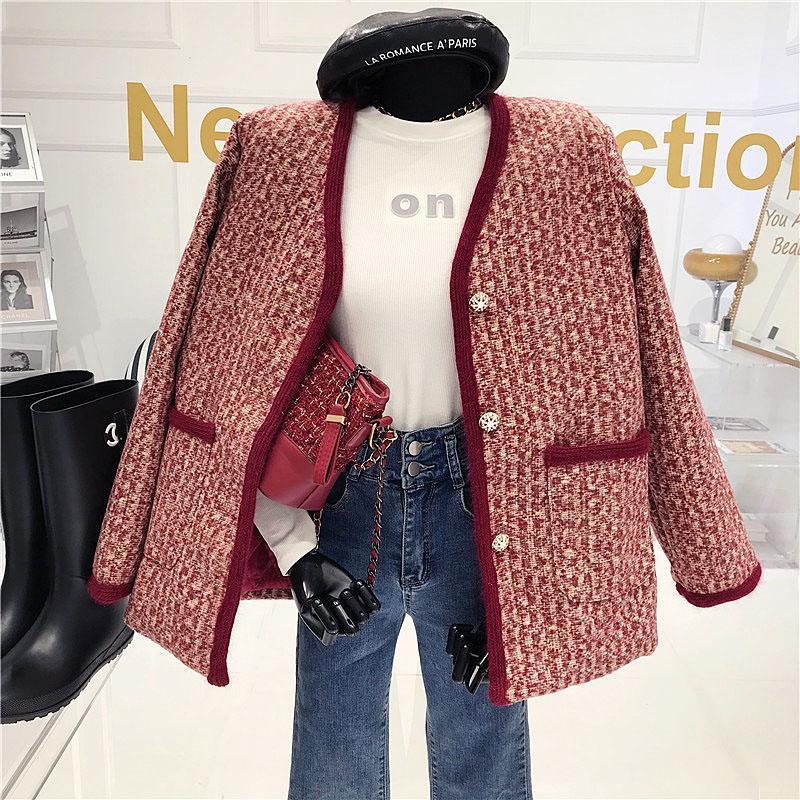 

Retro temperament Tweed cardigan coat Woman Autumn/Winter 2020 New Long Sleeve Cotton clip Short coat1, Gray