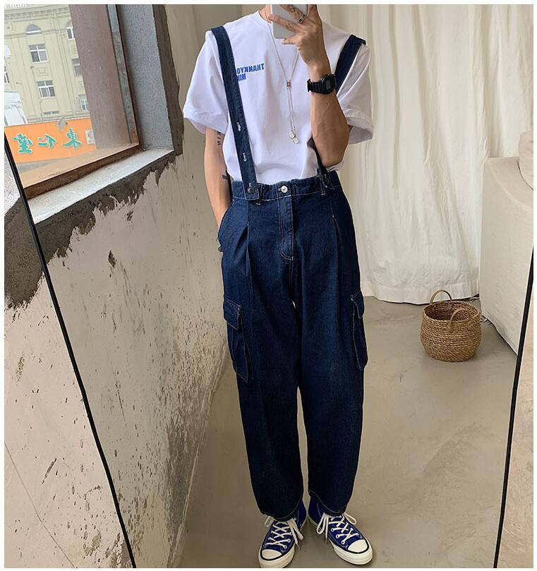 

2020 Overalls Jumpsuits Jeans Loose-Pockets Trendy Men's Denim Casual Fashion for Youth Bib, Black