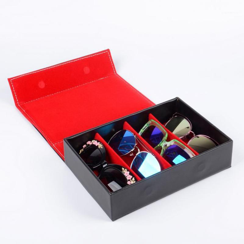 

Sunglasses Box 4 Grid Travel Portable Glasses Box Men and Women Glasses Display Storage Finishing Red + Black1