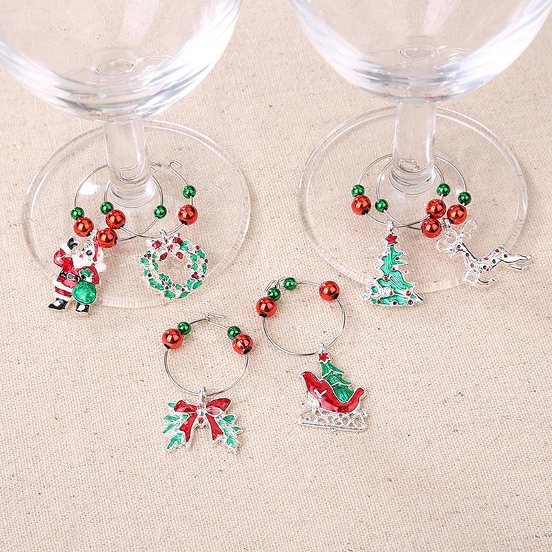 

6pcs/set Party Supplies Christmas Wine Glass Mark Table Decorations Wine Glass Charms Glassware Ornaments Cup Ring Xmas Pendants1