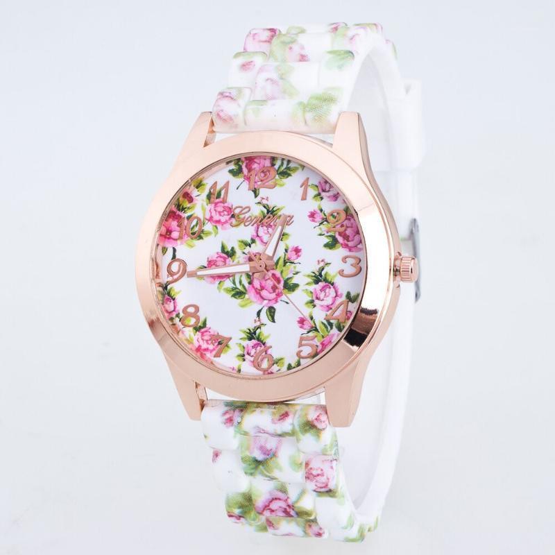 

New Fashion Quartz Wrist Watch Women Flower Print Silicone Strap Watch Women's Floral Sports Analog Clocks Reloj Relogio1