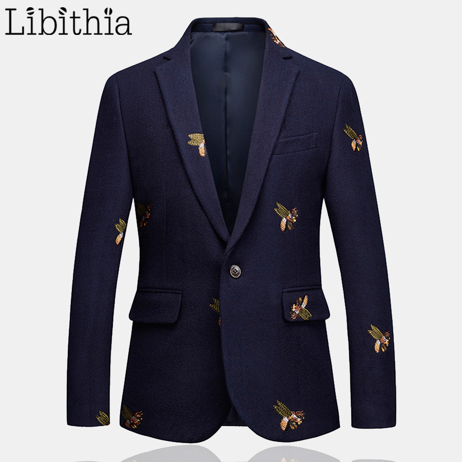 

Mens One Button Blazer Bee Embroidery Wedding Smart Casual Slim Fit Jacket High Quality Big Size 6XL Navy Blue Clothes Male T208 Y200930, Navy b lue