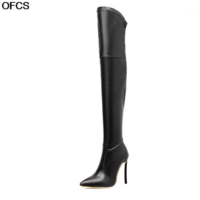 

Pointed Toe Party Winter Boots Sexy Stretch Over the Knee Boots Womens Extreme Thigh High Heels Black size 421