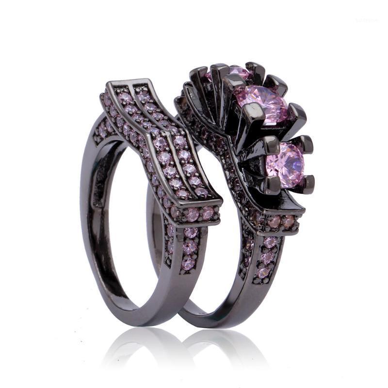 

Hainon Women Wedding Band Luxury Lady Jewellery Ring Engagement Ring sets Pink Zircon Finger Rings Sets Gifts1