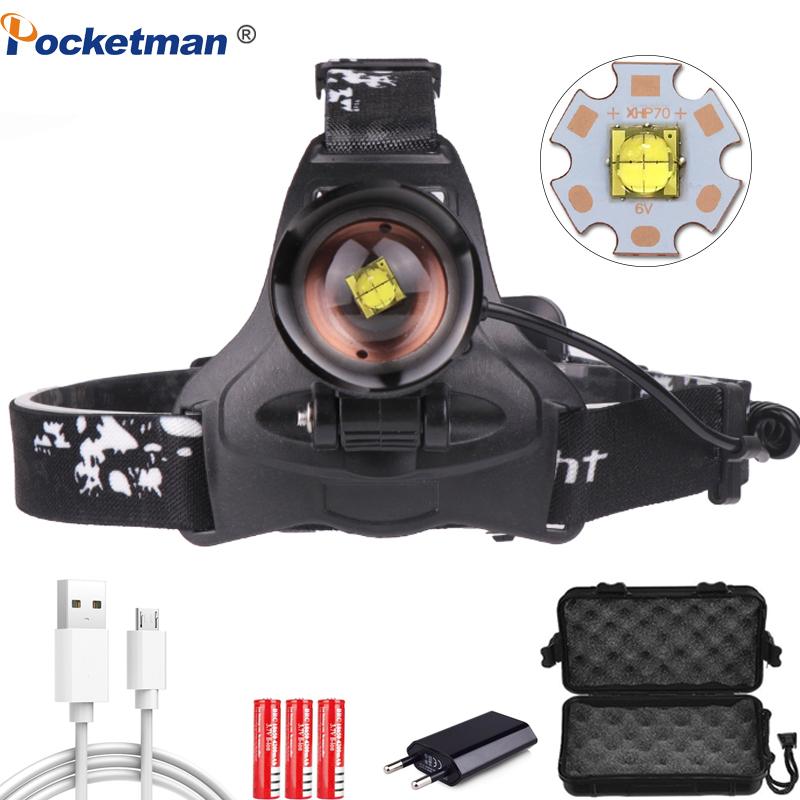 

8000LM LED Headlamp XHP70 Powerful Headlight USB Zoom High Power Fishing Head Lamp Torch Head Light Camping