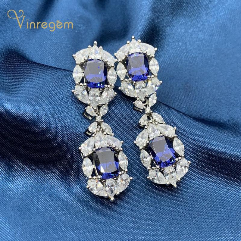 

Vinregem 100% 925 Sterling Silver Sapphire Gemstone Moissanite Wedding Engagement Personality Luxury Earrings Studs Fine Jewelry