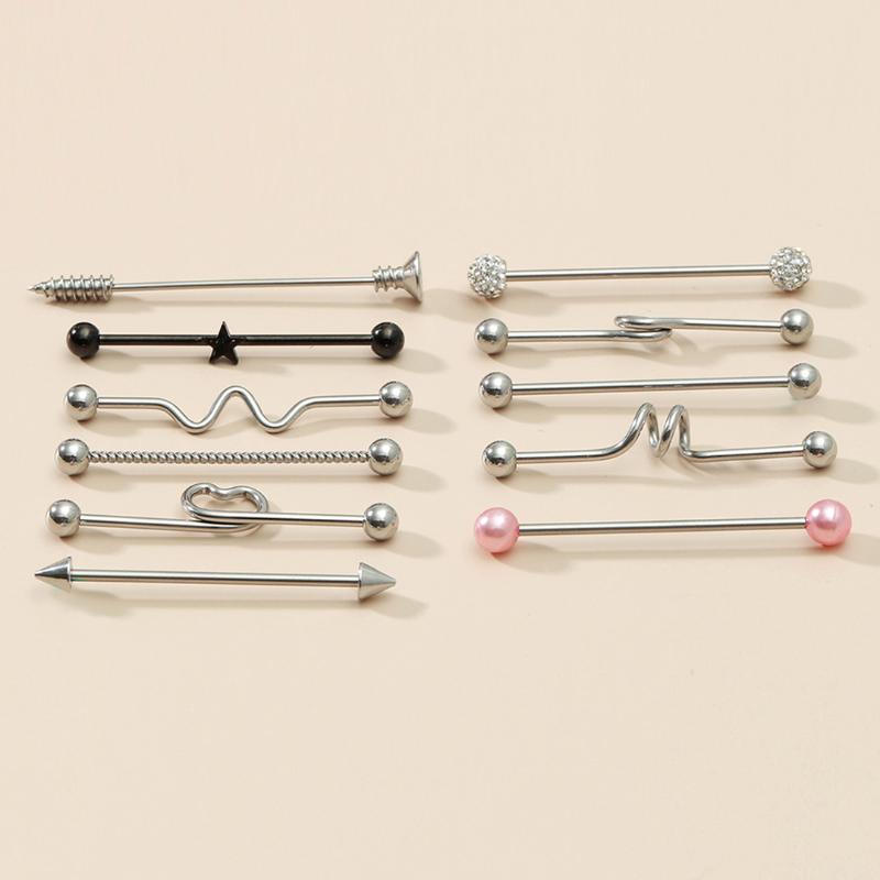 

11 Pcs/lot Fashion Ear Barbell Cartilage -Conch Ear Jewelry 14G Stainless Steel Piercing Faux Pearl Bar Stud Earrings