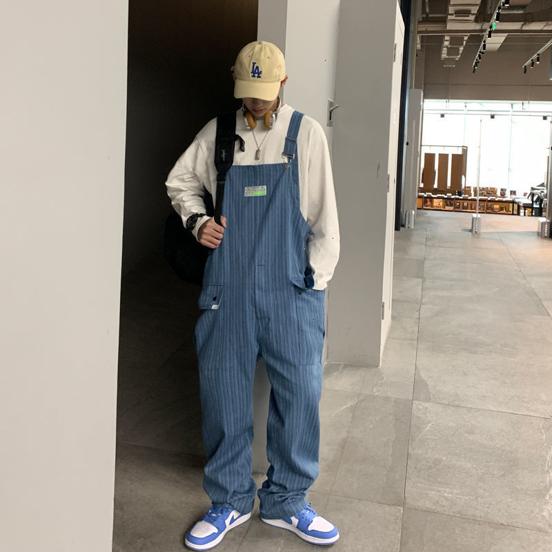 

New Men' Casual Oversize 2021 Woman Fashion Korean Streetwear Straight Pants Man Jumpsuit Clothing Hip Hop Ov0f, Darkbluestripe