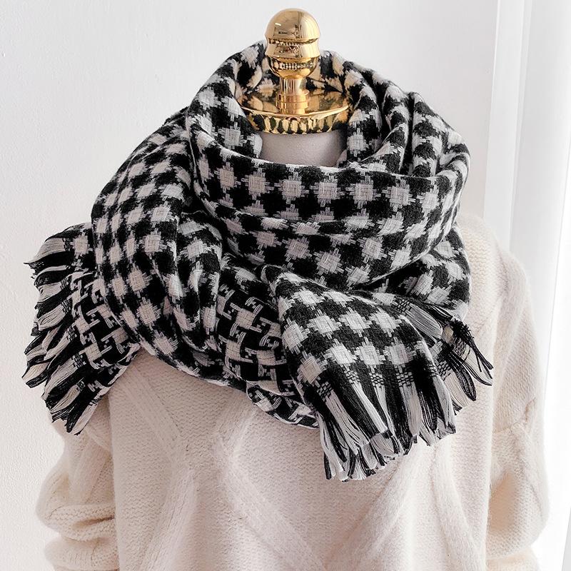 

2020 Fashion Knitted Plaid Winter Scarf Shawl for Women Warm Cashmere Lady Wraps Thicked Blanket Scarfs Long Foulard