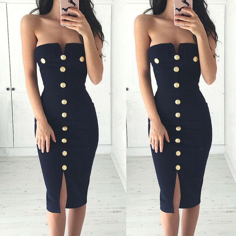 

Fashion Women Dress Skinny Sexy Bandage Bodycon Sleeveless V Neck Sexy Party Night Mini Dress Pencil1, Dark blue