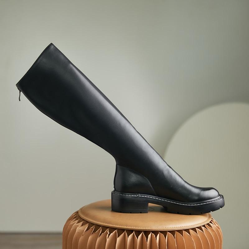 

new brand design ladies thick platform boots fashion full leather zip high heels boots women 2020 wedges shoes woman black