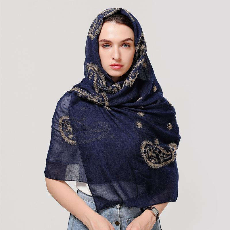 

Hot Sale Solid Cotton Women Scarf Winter Warm Wool Shawls Lady Wraps Bufanda Floral Luxury Embroidery Warn Scarves