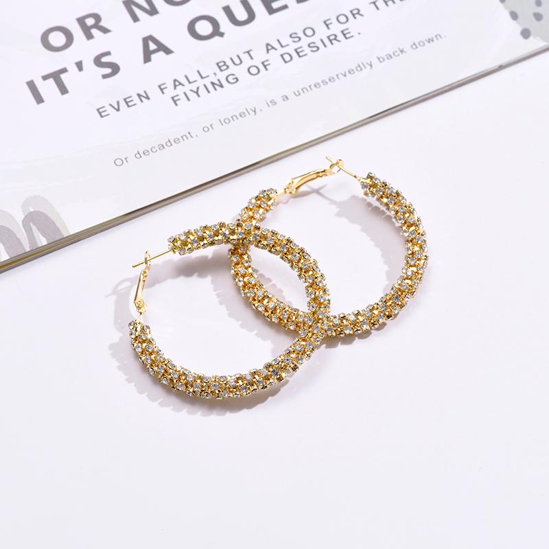 

Fashion Luxury Round Crystal Hoop Earrings for Women Circle Geometric Rhinestone Earrings Gold Silver Color Jewelry Accessories