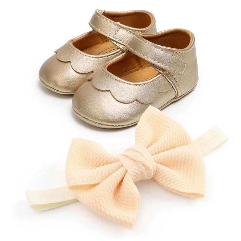 

Fall Baby Girl Princess Shoes Lovely Moccasins Infant Girls PU Leather Anti-slip Headband Two-pieces Set -18M1