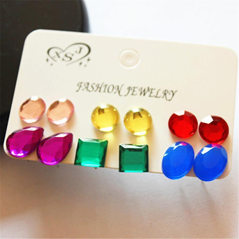

Stud Fashion Women's Jewelry Wholesale Girls Party Ear / Blue Red Beautiful Mix 6 Pairs Set Earrings 1