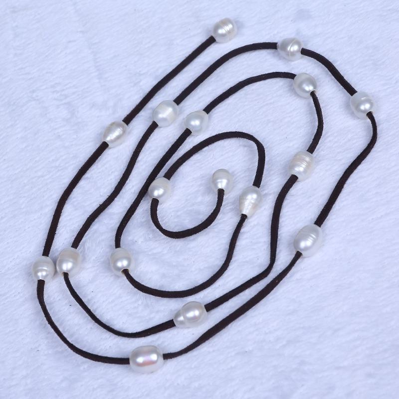 

Chains Charm Rice Real Freshwater Pearl Leather Long Necklaces Jewelry For Women Necklace DIY