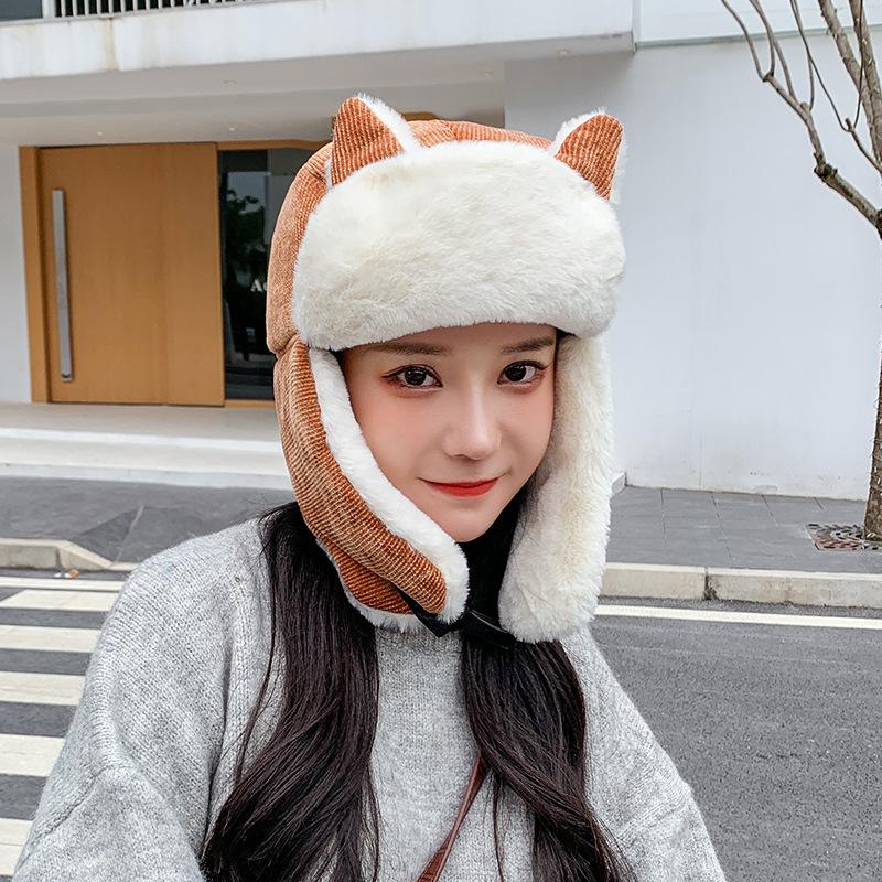 

Women Warm Earmuffs Thicken Ear-flapped Hat Winter Cold-proof Warm Cotton Hat Cat Ears Cap 2021 Winter Russian, Black