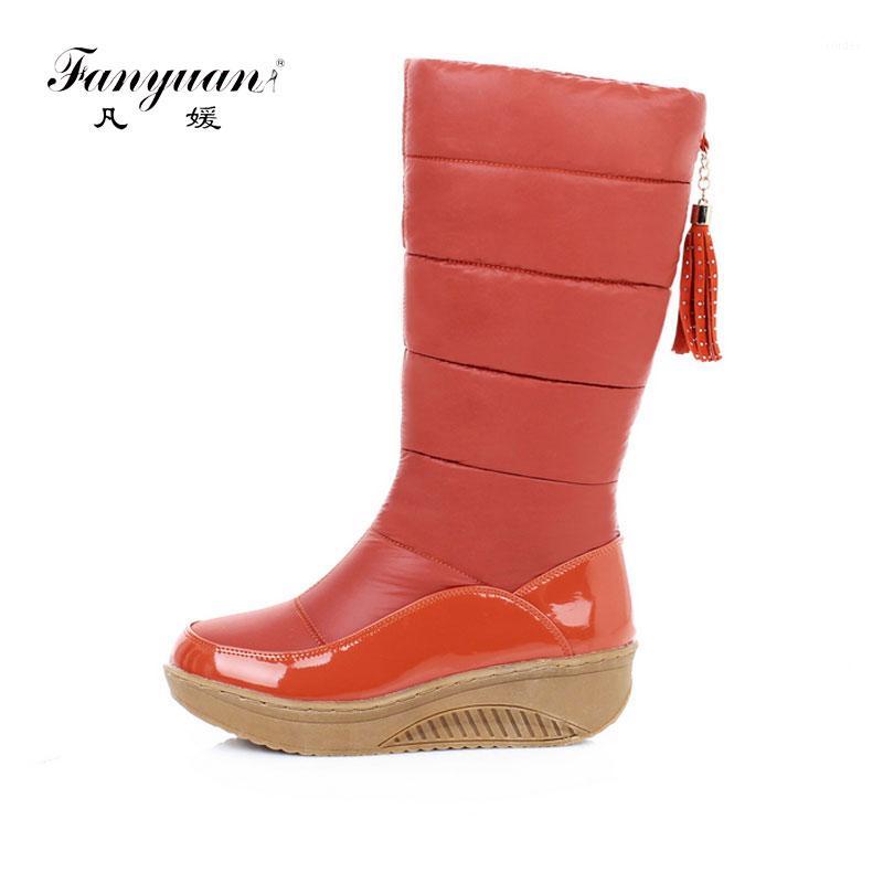 

Fanyuan 2020 Fashion Women Knee High Snow Boots Slip on Wedges Heel Round Toe Shoes Winter Women Snow Tassel Boots Size 35-441, Black