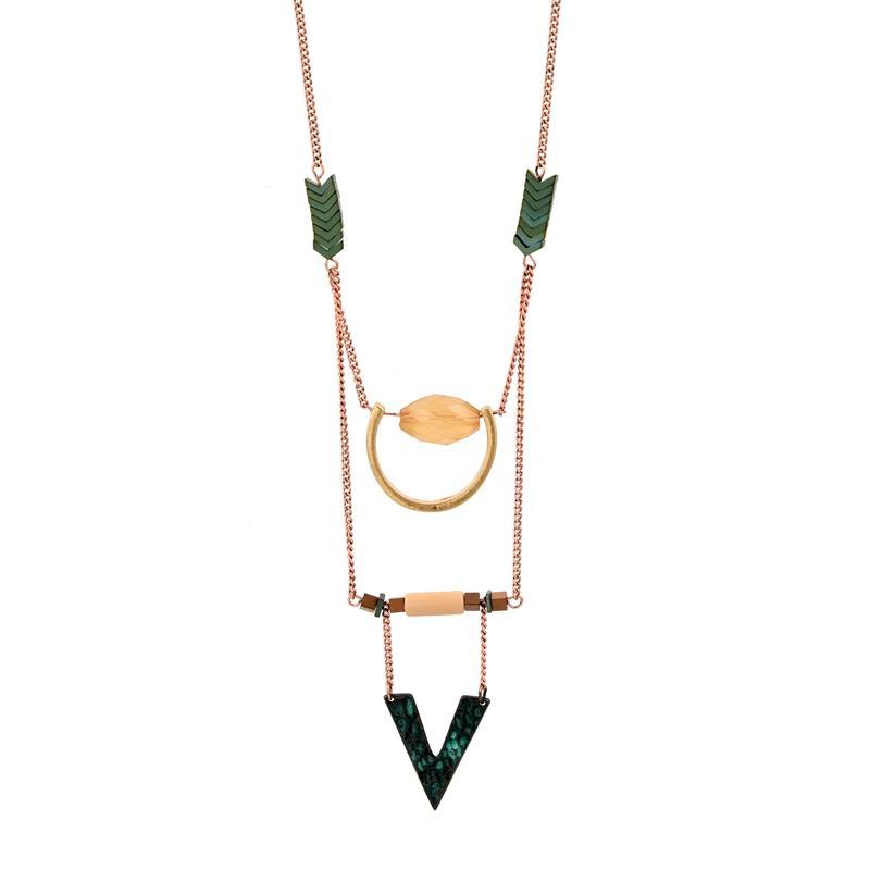 

Szelam Multilayer Triangle Pendant Necklaces Ethnic Jewelry Vintage Rose Gold Alloy Layered Necklace Women Collier SNE160262
