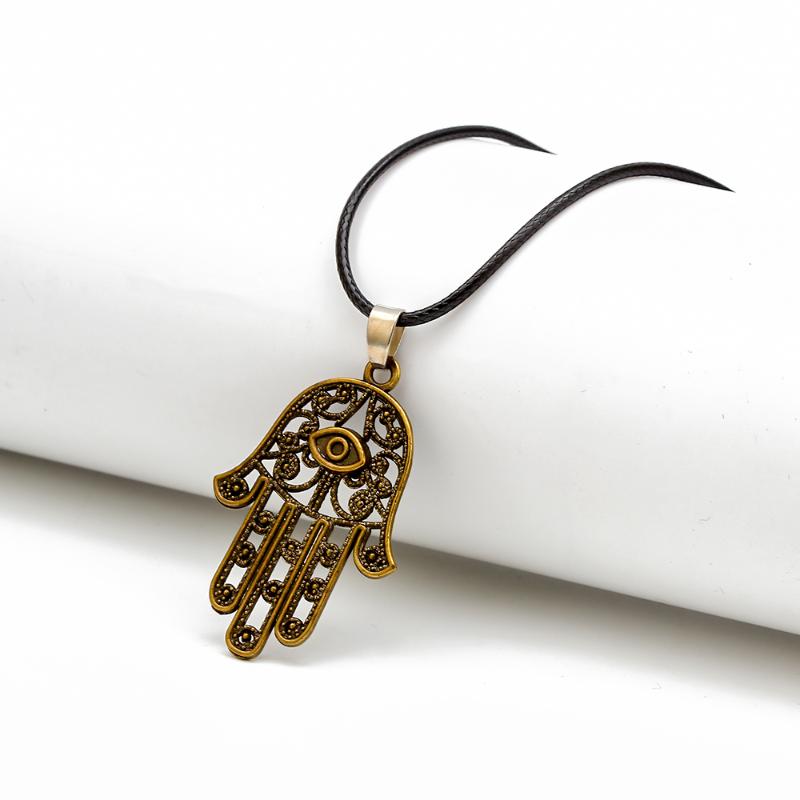

Pendant Necklaces 1pc Good Luck Protection Hamsa Fatima Hand Evil Eye Chain Necklace Antique Silver Color/bronze