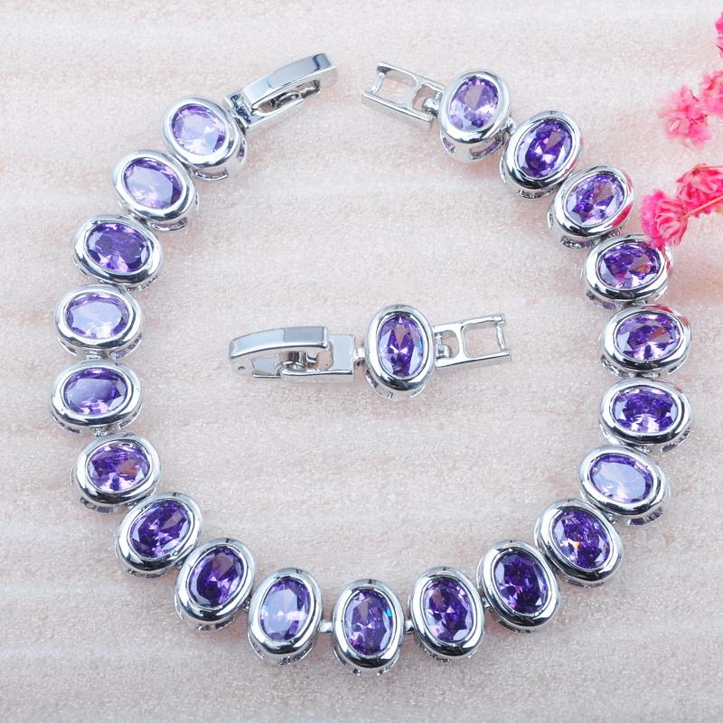 

Purple Cubic Zirconia Bracelets Wedding Jewelry For Women Engagement Dubai Jewelry Silver Color Charm Crystal Female Bangles