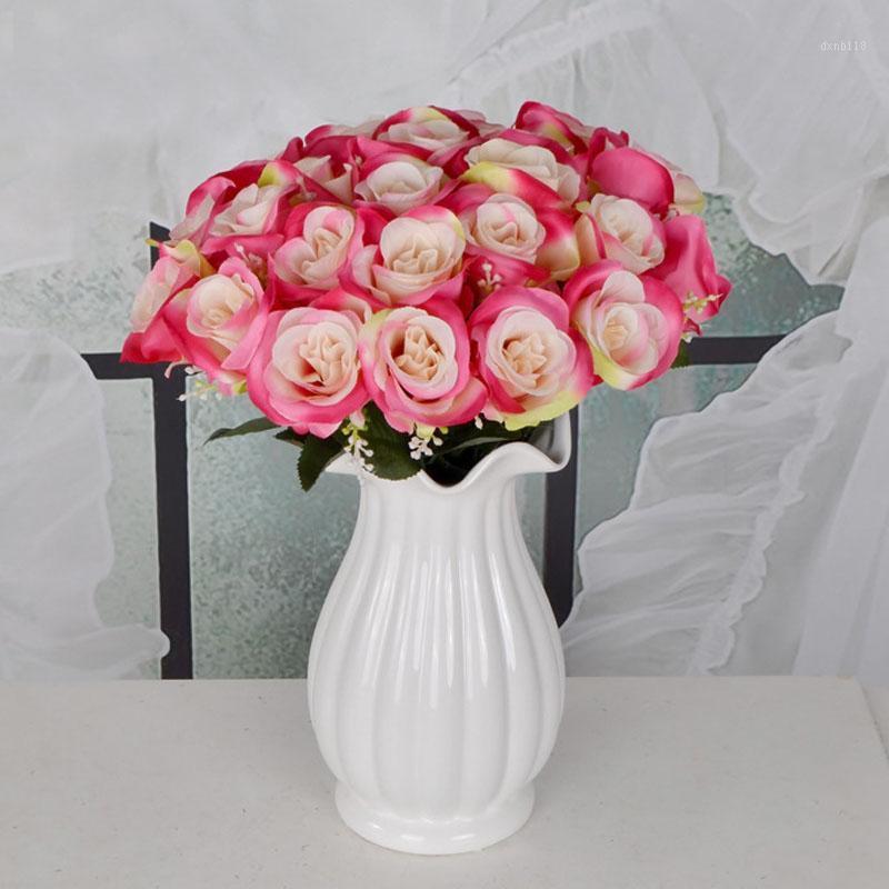 

100% New Handmade Silk Rose Artificial Flowers Luxury Wedding Bouquet Bride Holding Flower Bouquets1, Pink