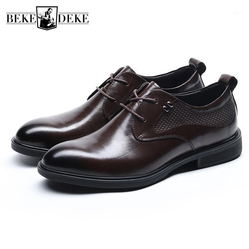 

New Brand Men Genuine Leather Formal Shoes 2020 Summer Vintage Style Lace Up Business Shoes British Derby Casual Flat Black Shoe1