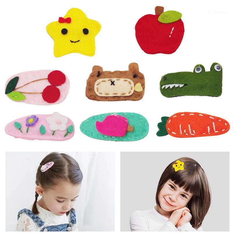 

8Pcs/Set New Kids Hair Accessories Cute Fruit Stars Animal Hairpins Children Felt BB Clip Girls Cute Cartoon Hair Clips Barrette1, Multi