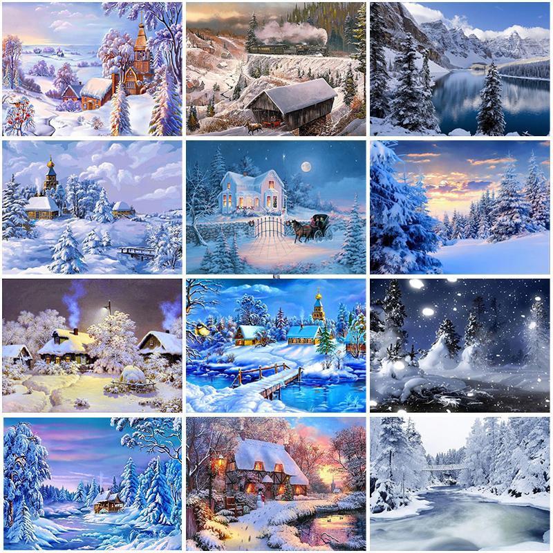 

DIY 5D Diamond Painting Winter Snow Scenery Diamond Embroidery Scenery Tree Cross Stitch Full Round Drill Mosaic Christmas Gift1