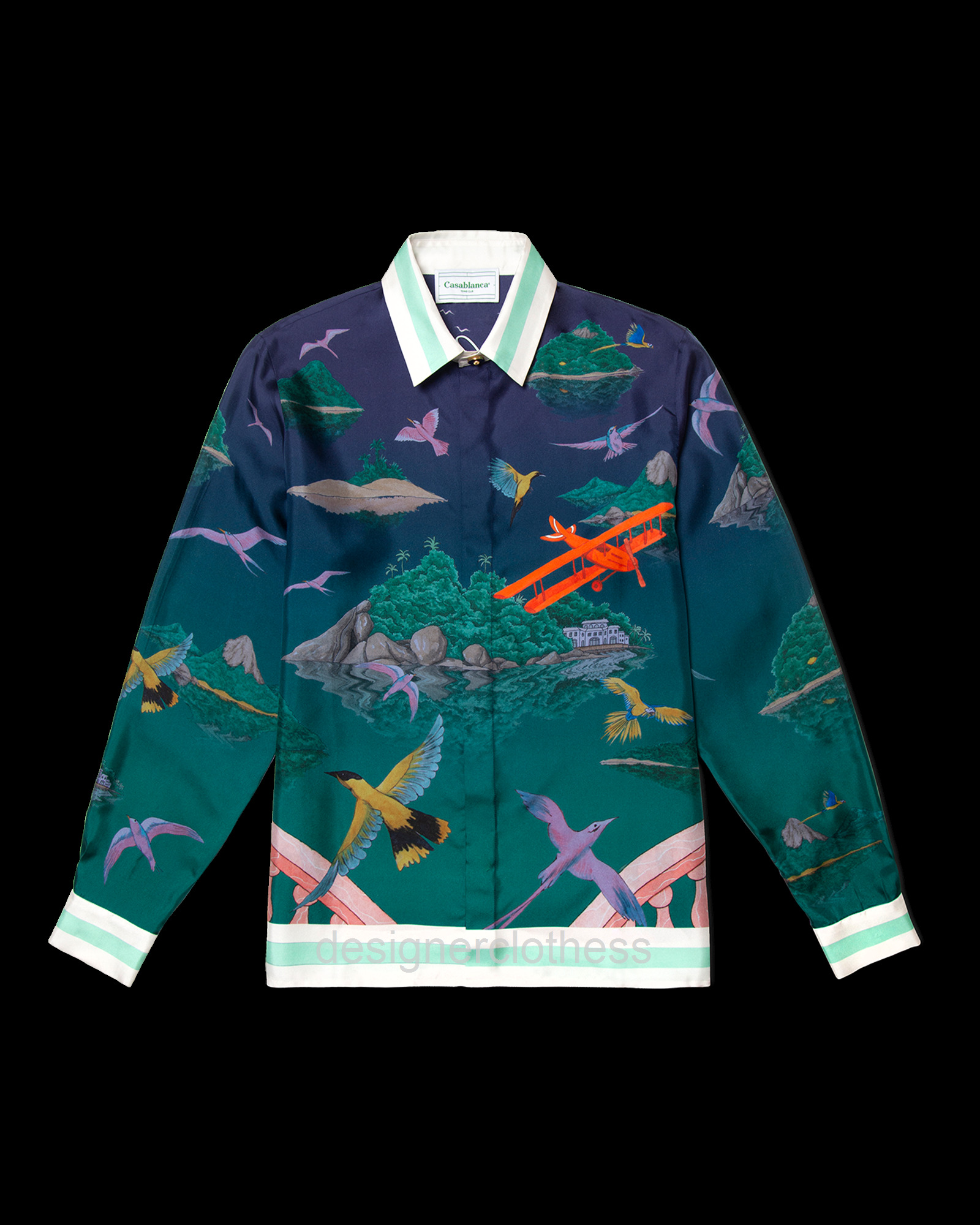 

22ssCasablanca Sicilian Island Flower and bird printed silk Unisex Hawaiian fashion long sleeve shirtWCL1, Aircraft flowers and birds