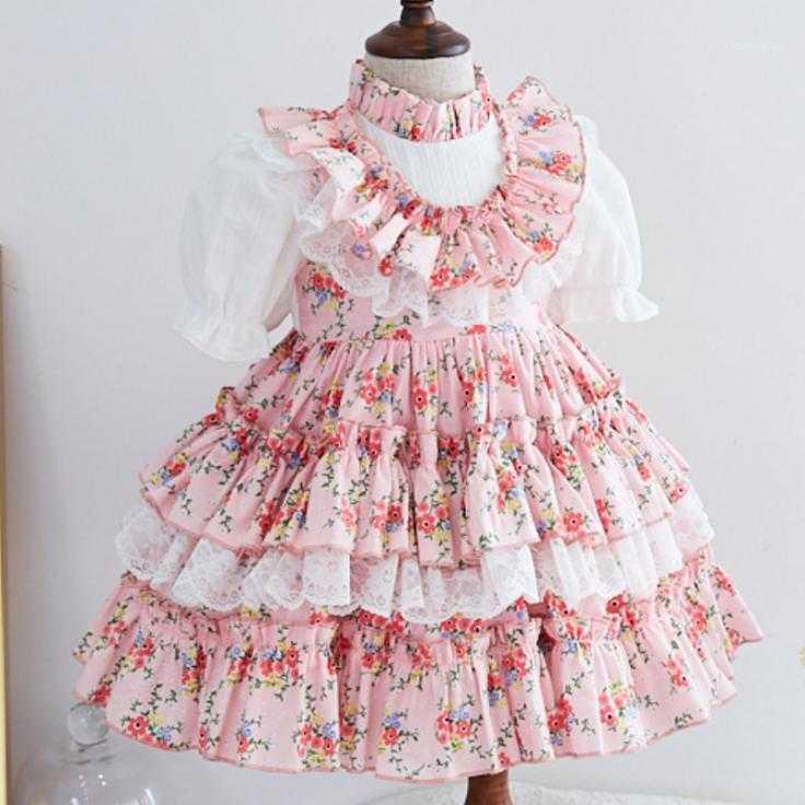 

Summer Lolita Spanish Princess Dress floral Print Sleeveless Ball Gown Vintage Birthday Easter Party Dress For girl1, As photo