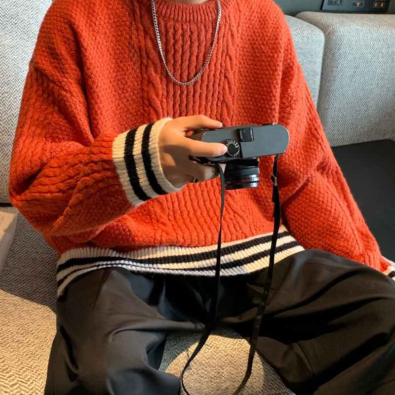 

Autumn 2021 Male Thin New Collar Sweater Clothing VA5F, Orange.