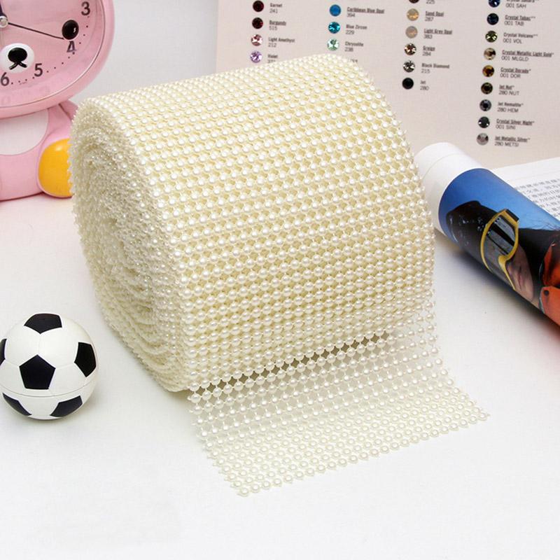 

24 Rows 4mm Pearl Mesh Ribbon Wrap Roll Acrylic Bead Pearl Trim for Wedding Party Cake Vase Bridal Shower Decorations DIY Craft