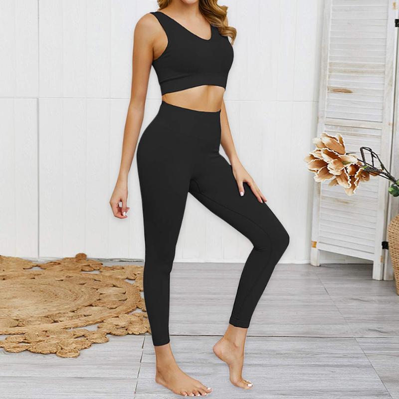 

Seamless Women Yoga Set Workout Gym Crop Top High Waist Leggings Sports Suits Outdoor Classic Sports Fitness Wear, Black