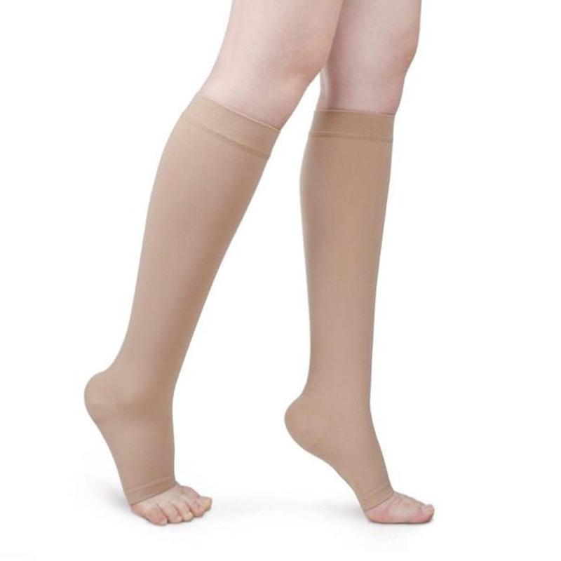 

Elastic Open Toe Knee High Stockings Calf Compression Varicose Veins Treat Shaping Graduated Pressure Stockings Size S-XL Nylon, Black