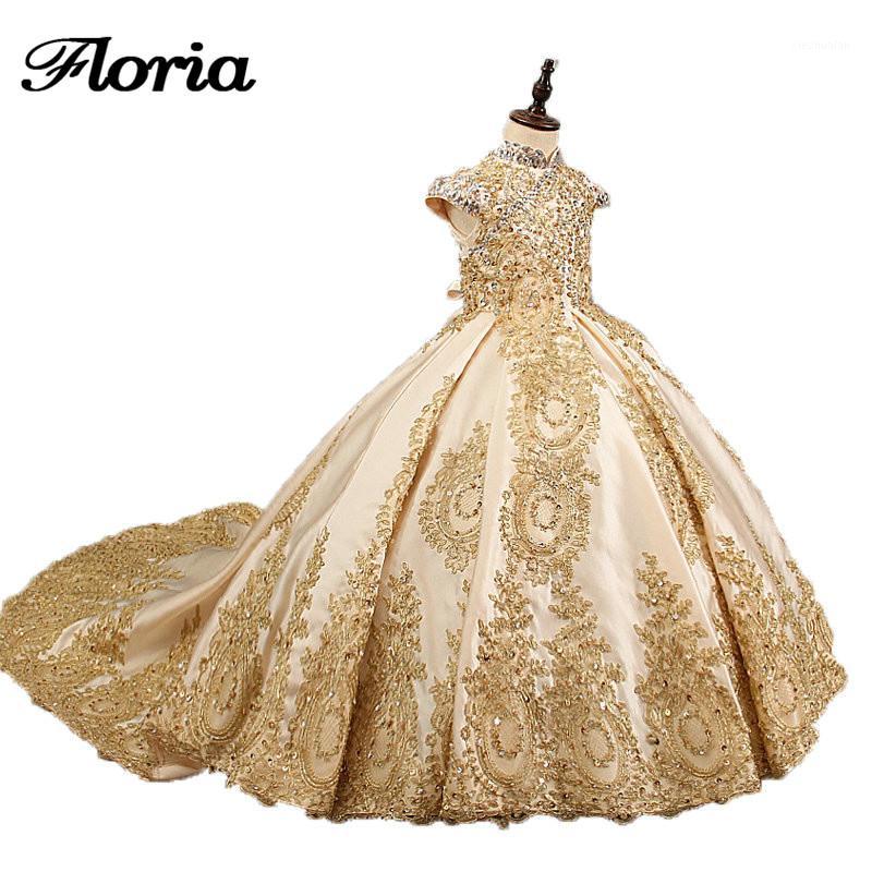 

Vestido daminha gold flower girl dresses for wedding beaded kids evening ball gowns long little girls pageant dresses with train1, Same as picture