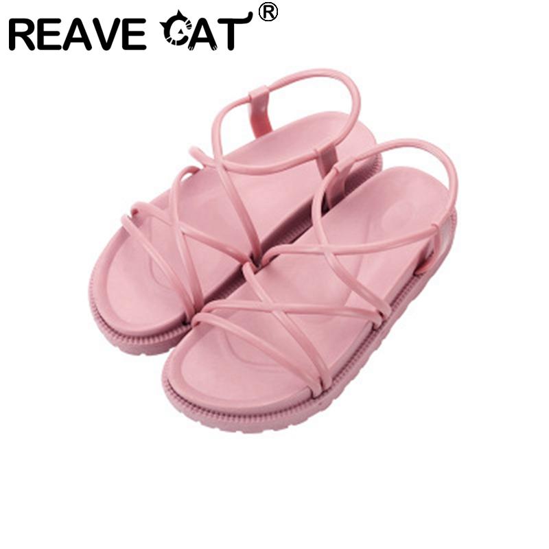 

REAVE CAT New 2021 Women Sandals Open Toe Cross Strap Rome Flat Wild Thick Bottom Beach Casual All-Match Summer Pink A3385, Black