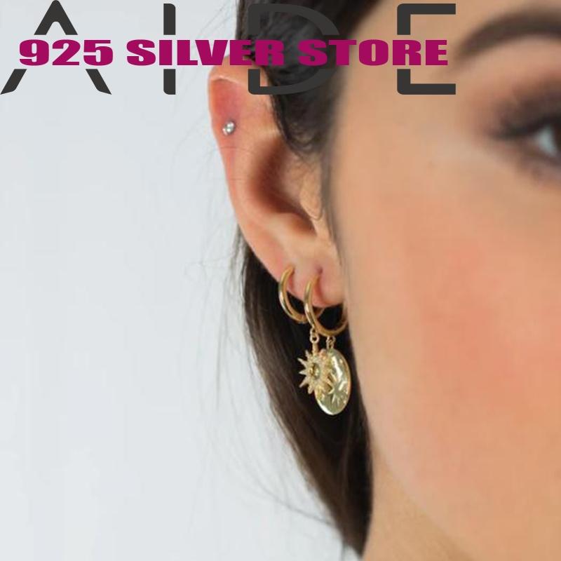 

Aide Boucle Oreille Femme Round Star Print Zircon Pendientes Women's Hoop Earrings 925 Sterling Silver 2021 Trend Fine Jewelry